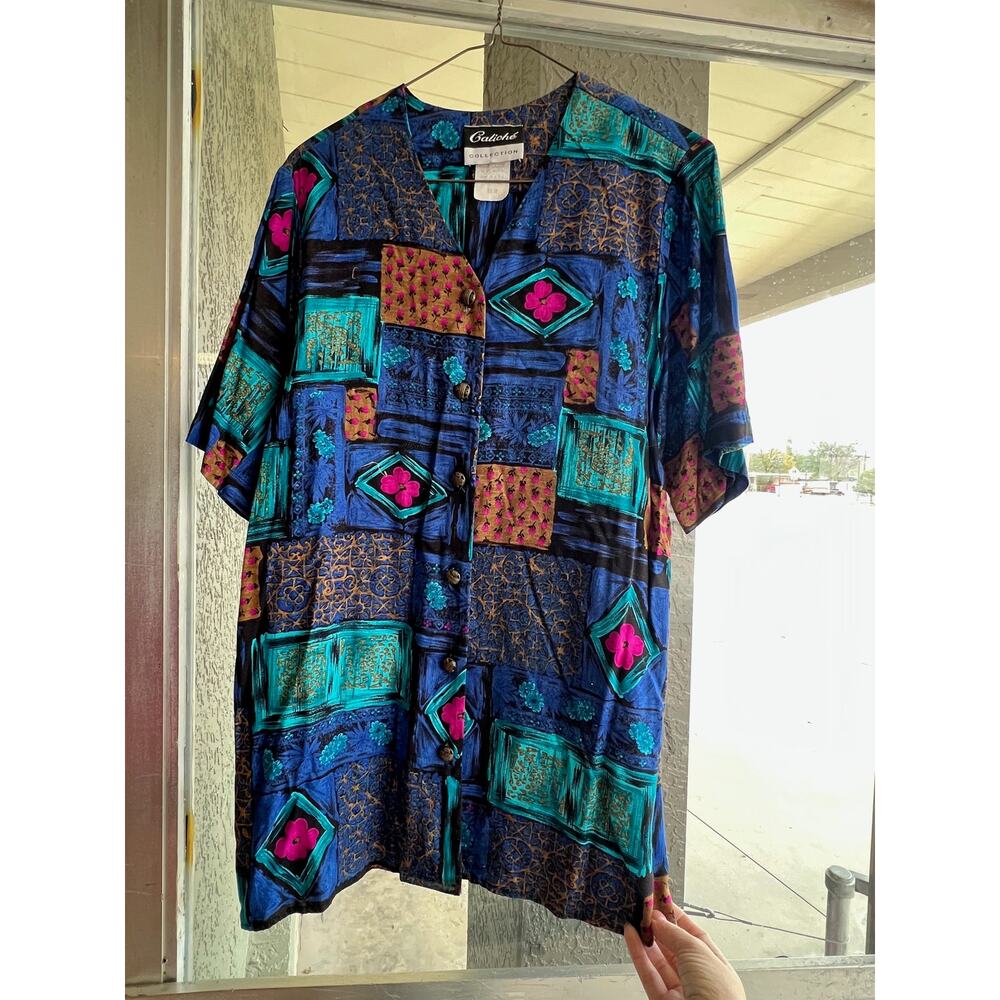 Vintage 1980's Caliche Collection colorful patchwork top size M